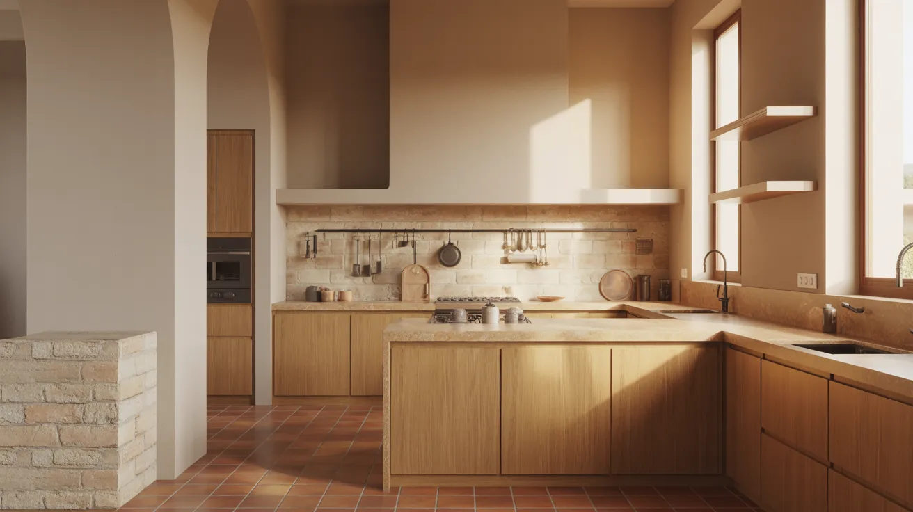  A kitchen featuring wooden cabinets and a stainless steel sink, showcasing a warm and inviting atmosphere.