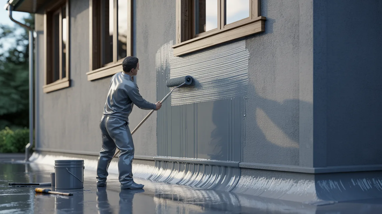 A man painting the exterior of a house, using a brush to apply a fresh coat of paint on the wall.