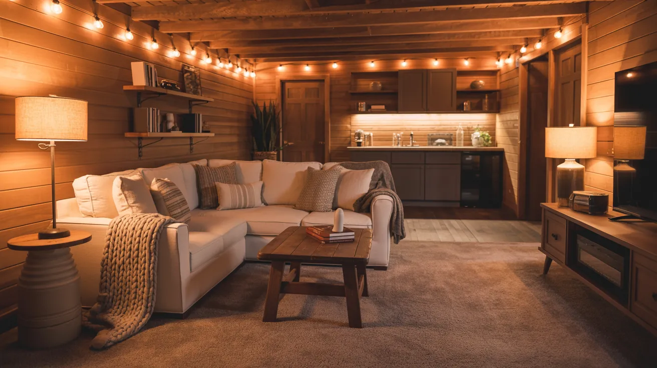 A cozy living room featuring a couch, coffee table, and television, creating a welcoming atmosphere for relaxation.