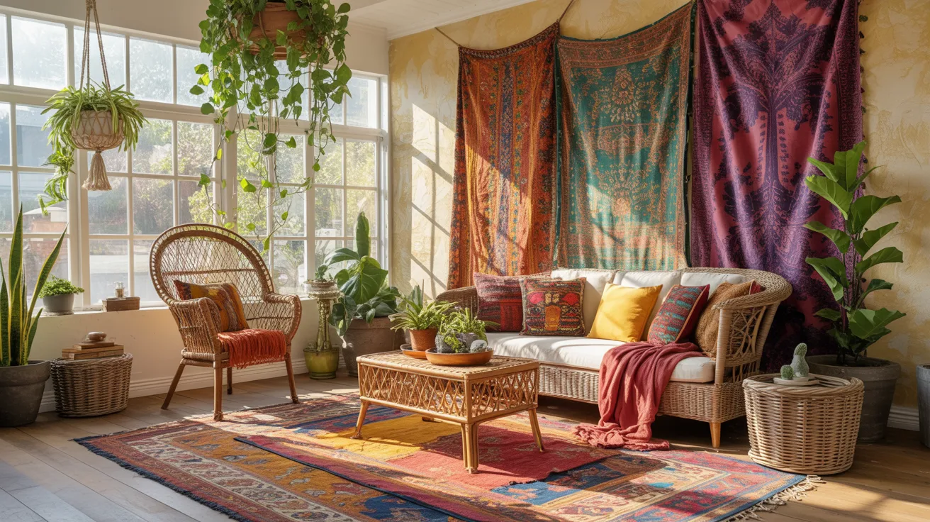 A cozy living room featuring a rug, comfortable chairs, and decorative plants enhancing the inviting atmosphere.
