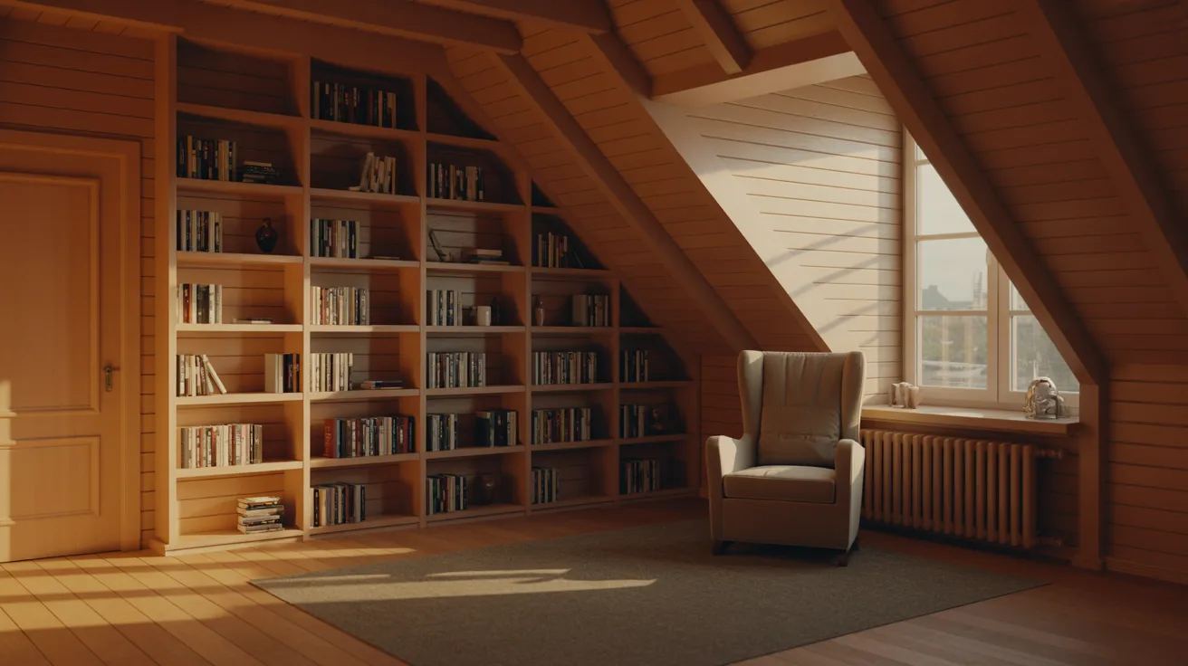 An inviting room with a single chair and extensive bookshelves, perfect for a quiet reading atmosphere.