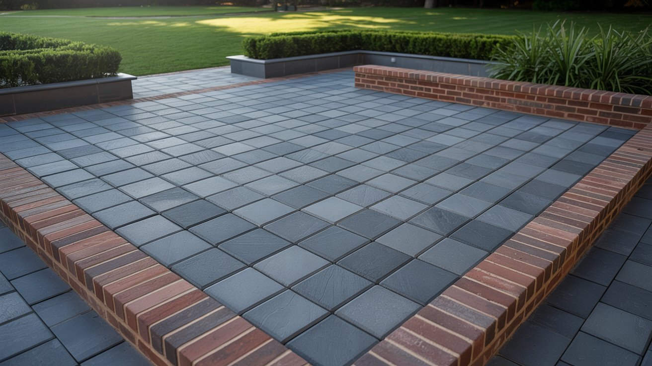 A brick patio featuring a sturdy brick wall and neatly arranged brick pavers, creating a cohesive outdoor space.