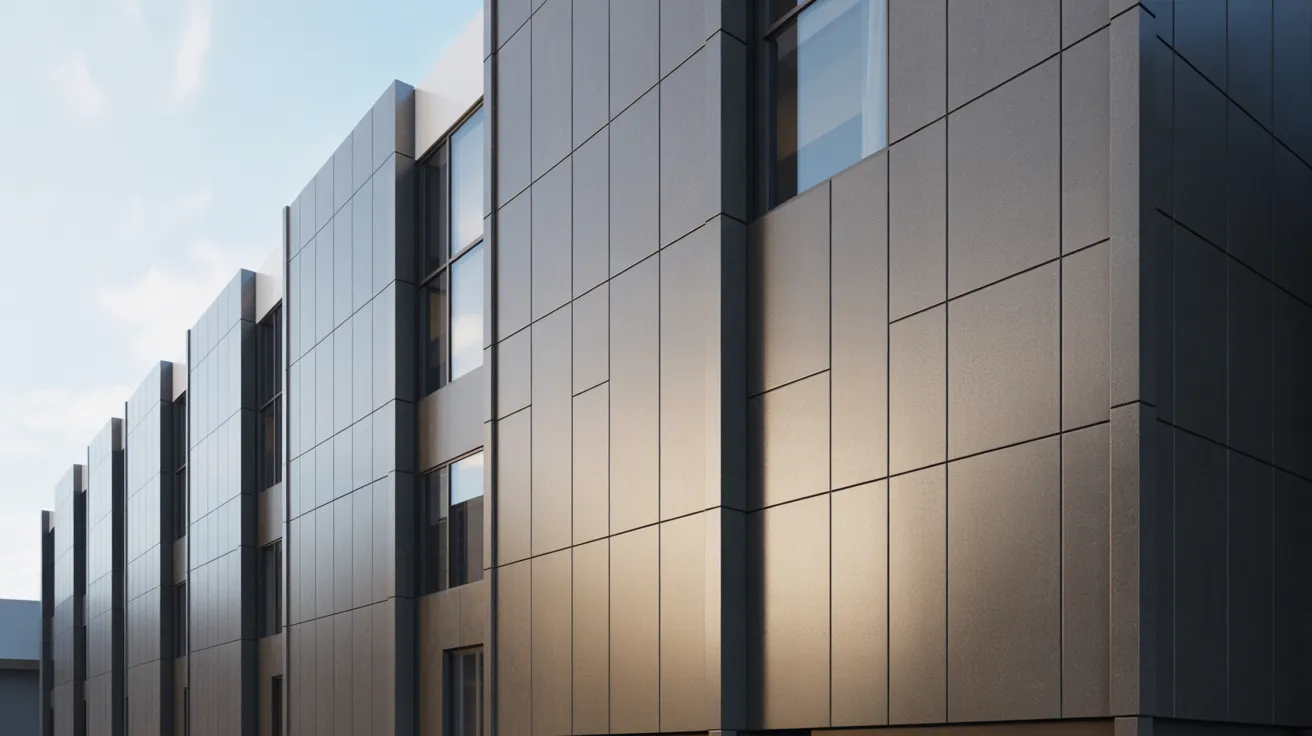 A contemporary building showcasing an expansive metal facade that dominates its design.