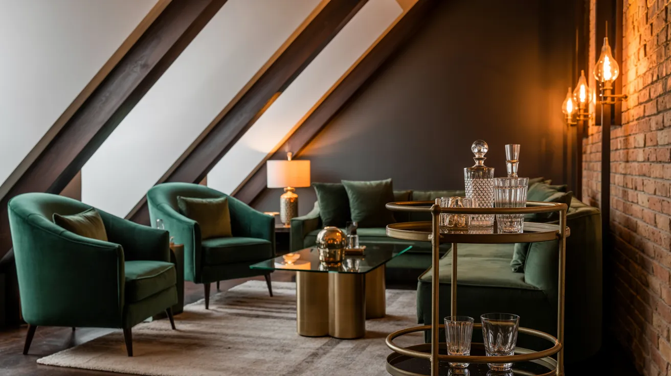 A spacious loft room at the hotel featuring modern decor, large windows, and a cozy seating area.