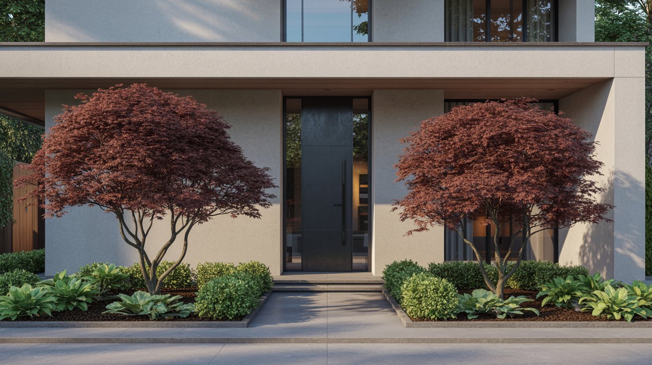 Entryway Framing with Paired Plants