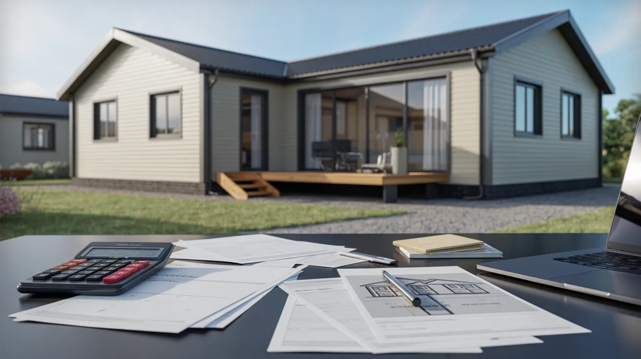 A laptop and calculator placed on a table next to a house, indicating a blend of work and home life.