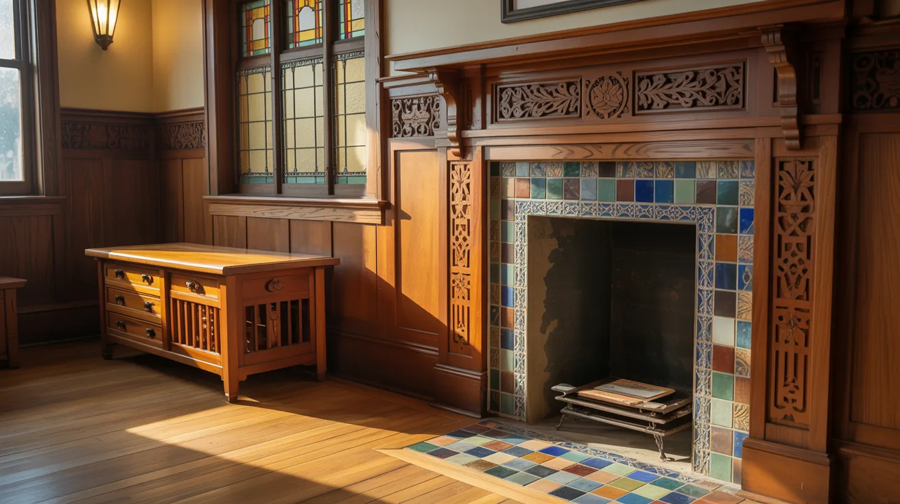 A cozy fireplace set in a warmly decorated room, providing a welcoming atmosphere.