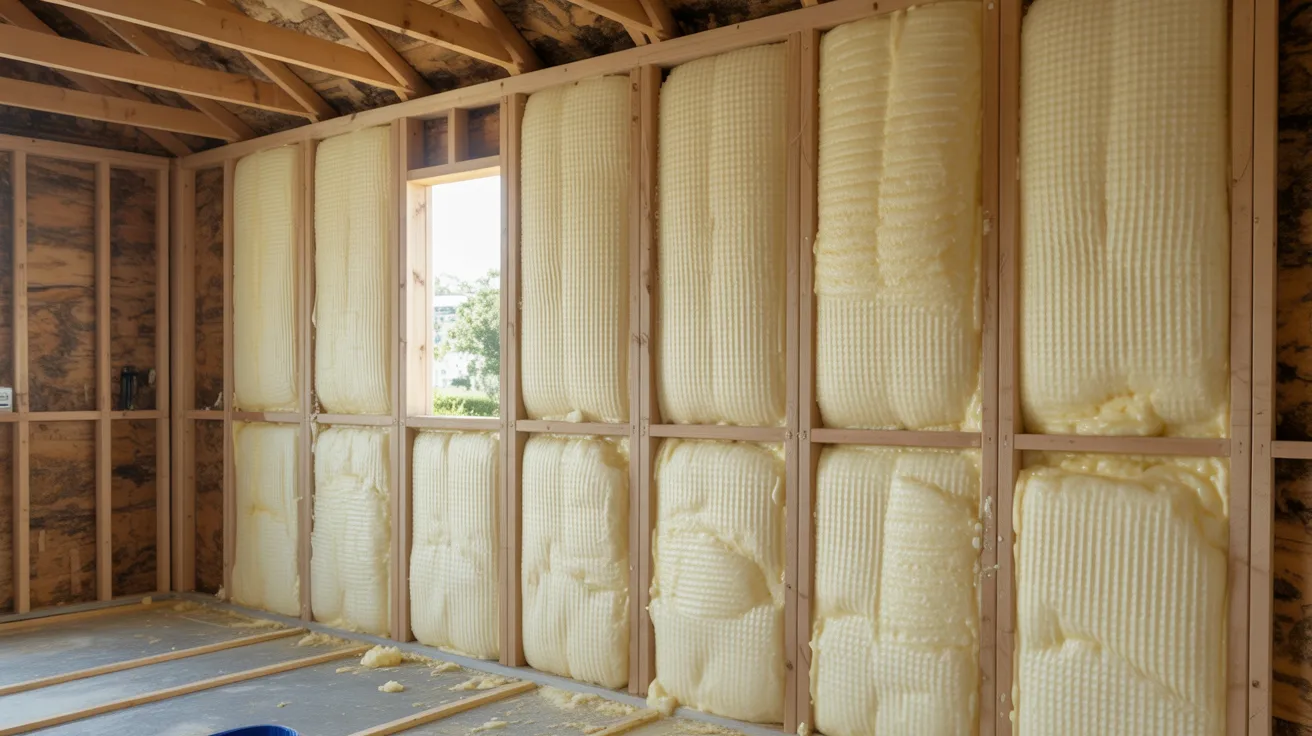 Insulation material installed within the walls of a home, showcasing energy efficiency and thermal protection.