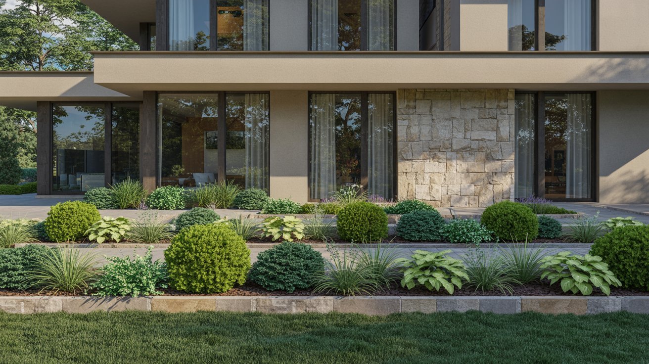 Mixed-Texture Foundation Beds with Repeated Plants