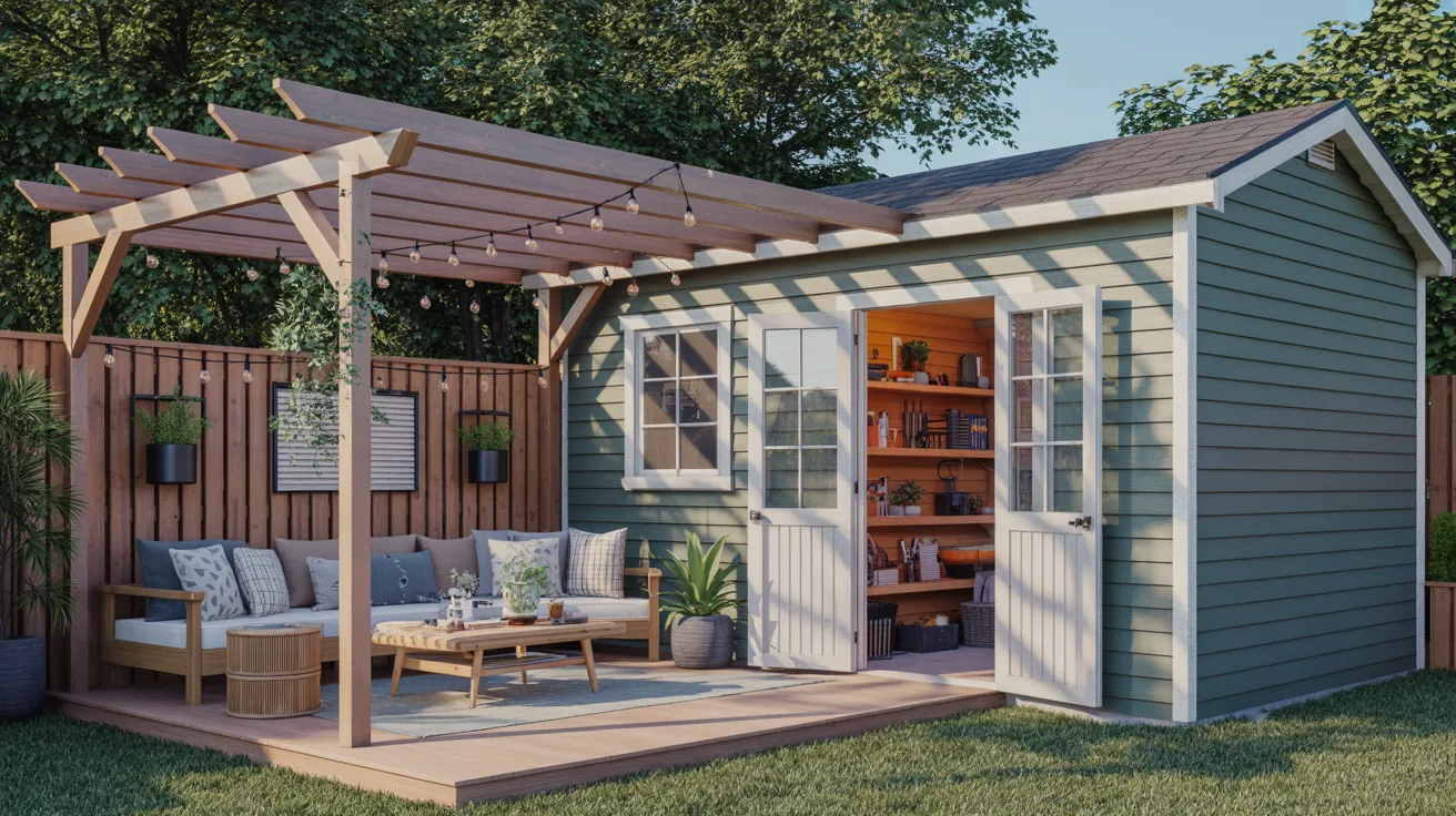 Shed with Attached Pergola
