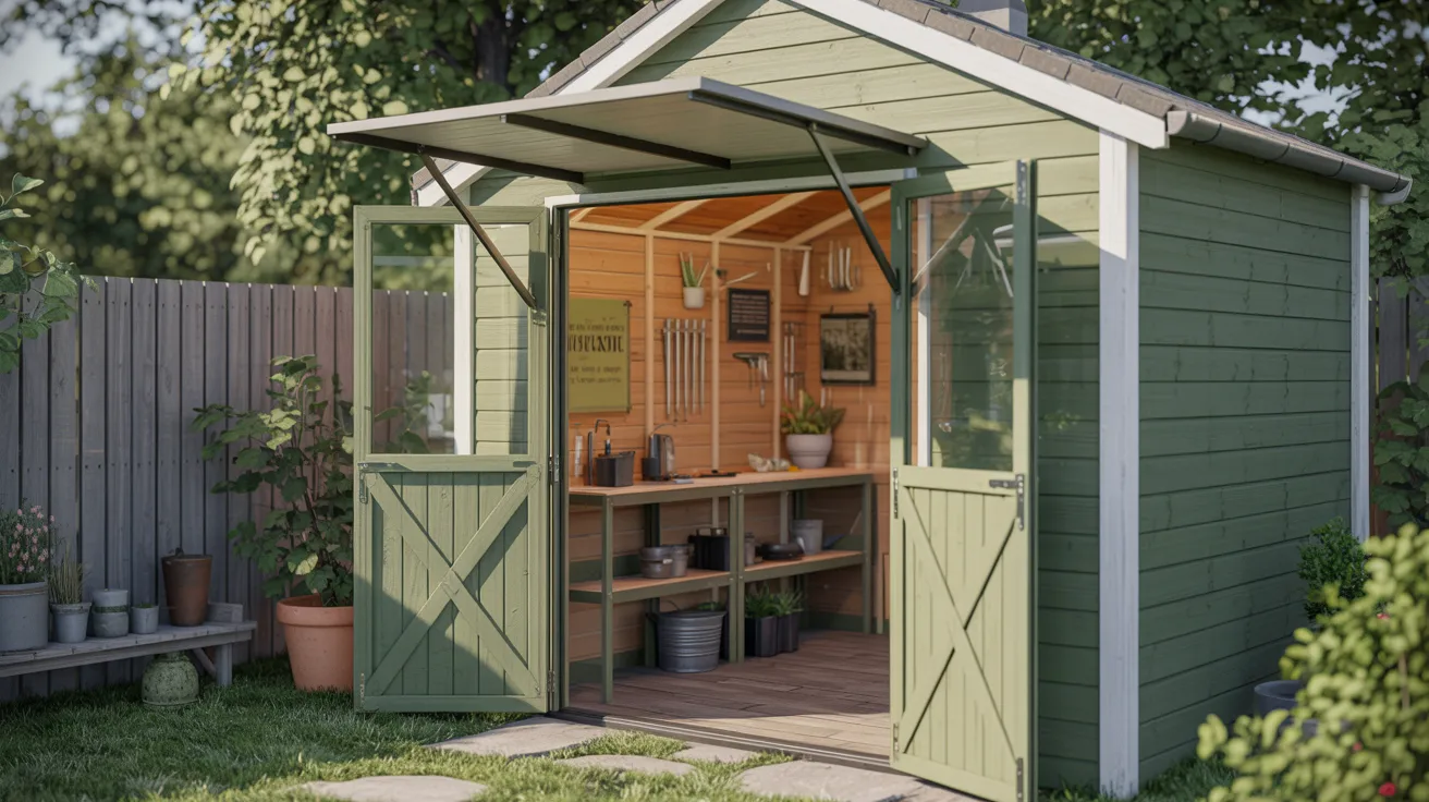 Shed with Foldable Roof Extension