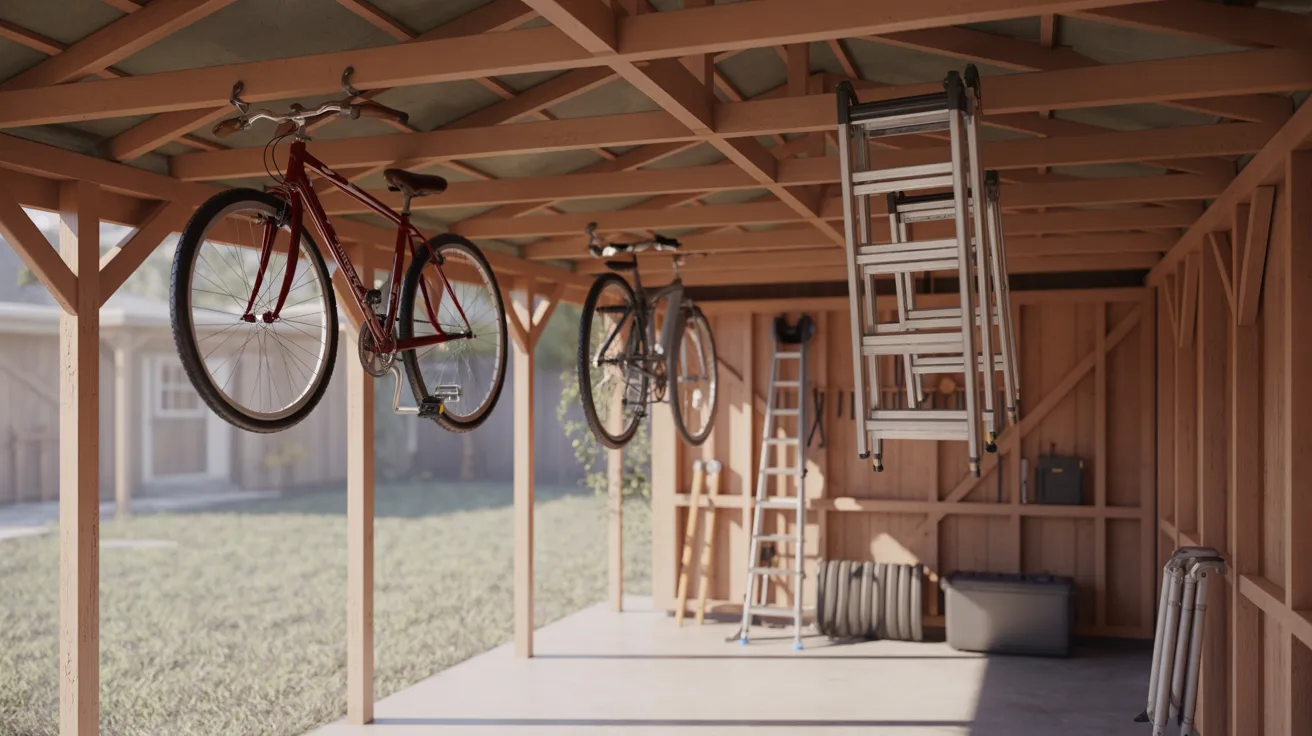 Storage Shed with Overhead Hooks