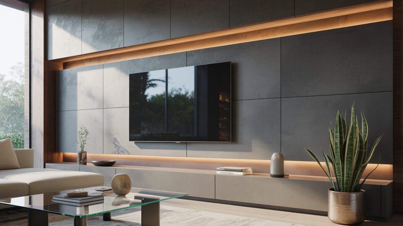  Modern living room featuring contemporary furniture and a flat-screen TV on a stylish media console.