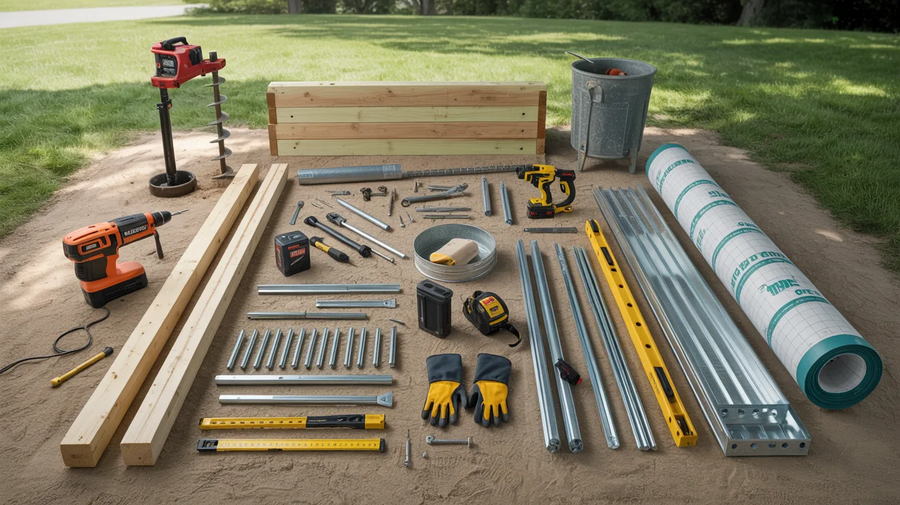 A collection of various tools arranged neatly on a dirt surface, showcasing their different shapes and sizes.