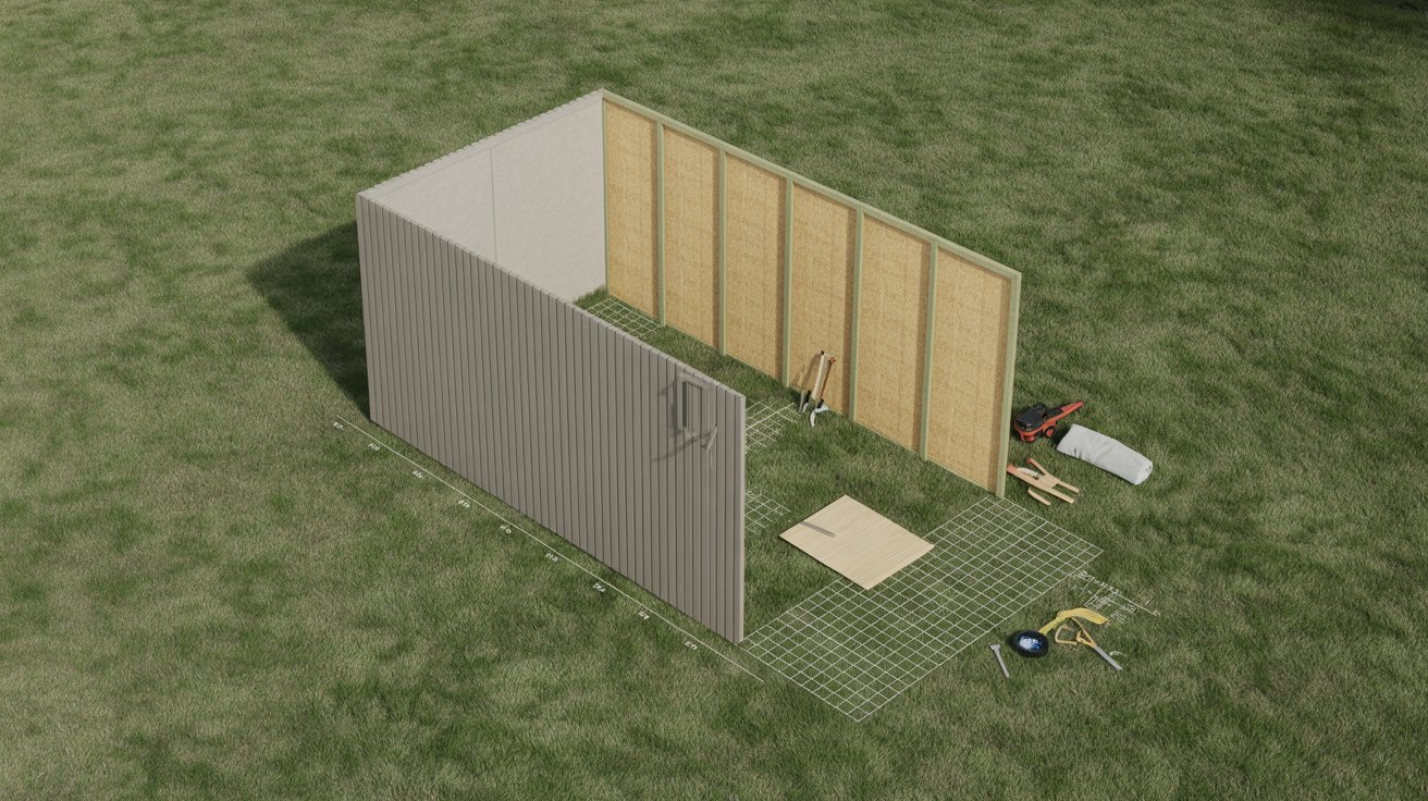 A small wooden shed filled with various tools, showcasing a rustic and functional outdoor workspace.