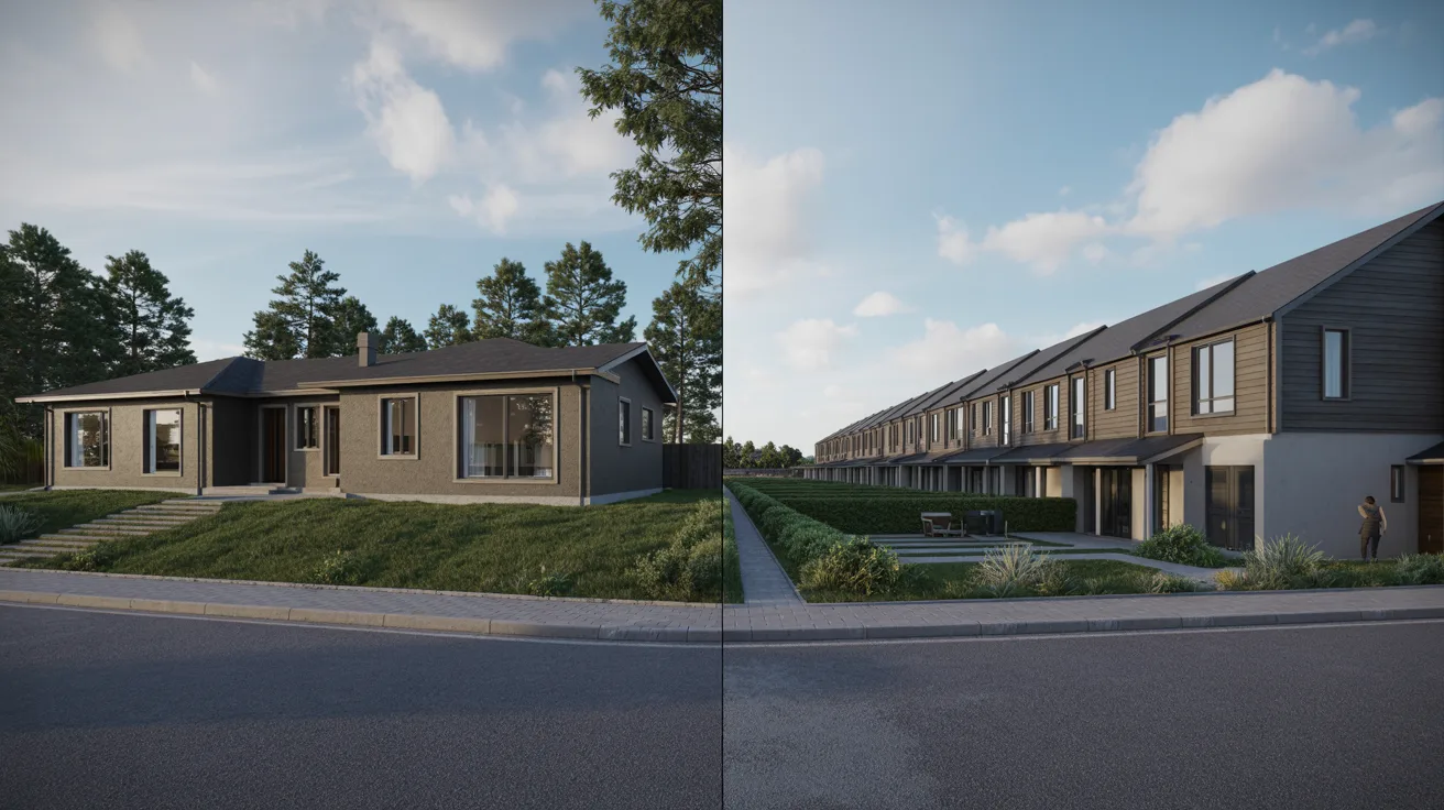 wo renderings of a modern house featuring a landscaped front yard, showcasing contemporary architectural design.
