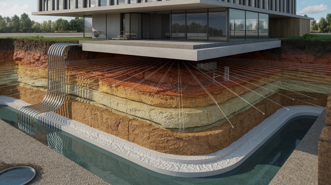 A modern house featuring a swimming pool and an elegant water feature in the backyard.