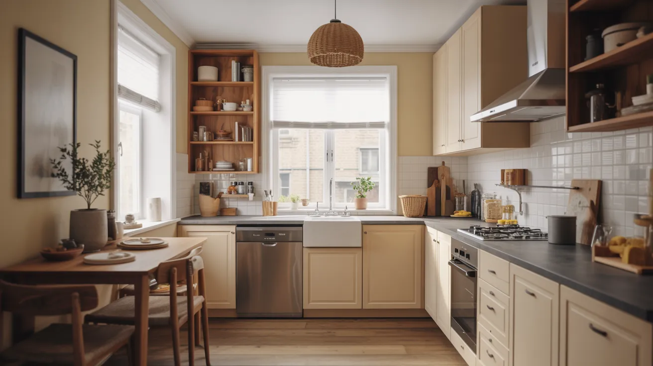 A small kitchen featuring wooden floors and a sink, creating a warm and inviting atmosphere.