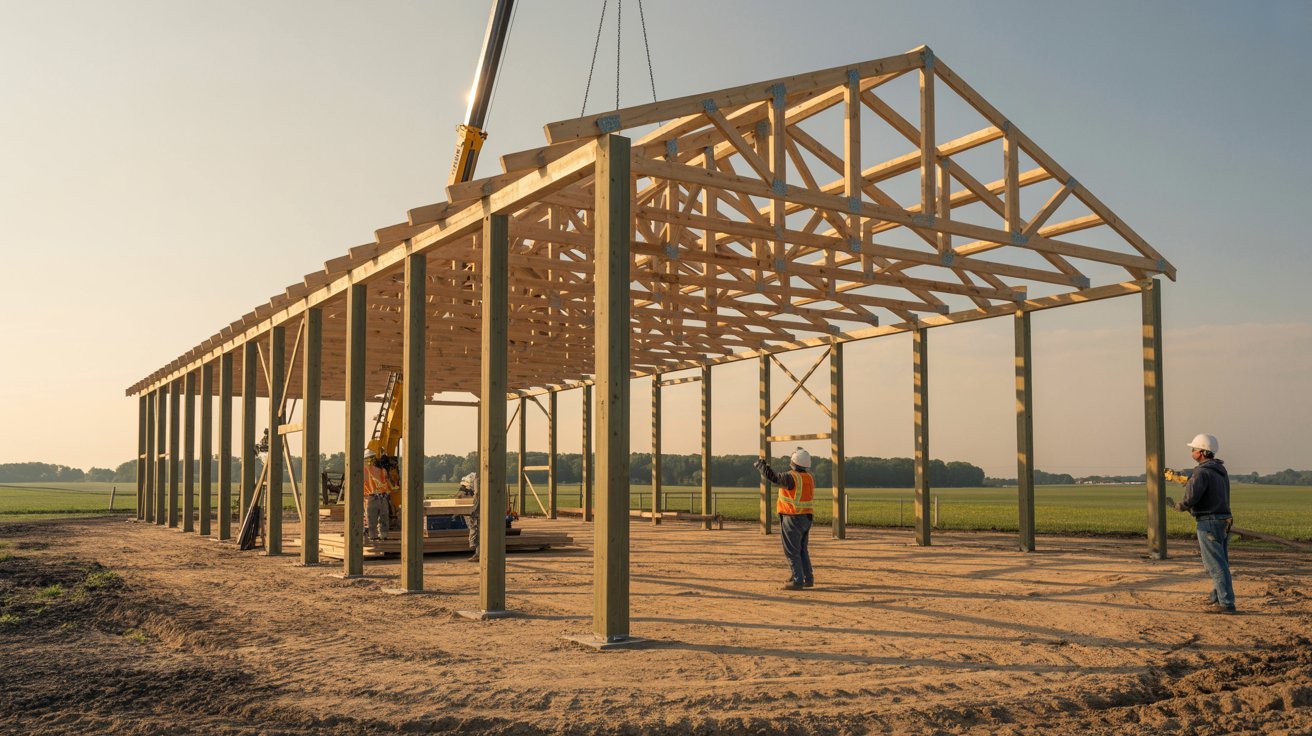 A man stands beside a building under construction, observing the ongoing work and scaffolding around him.