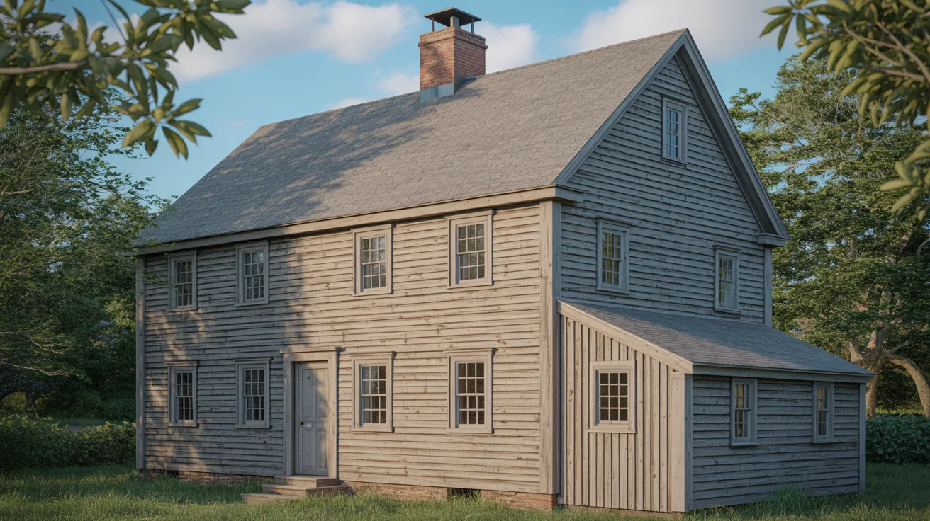 3D rendering of a colonial house showcasing its architectural features and design elements.