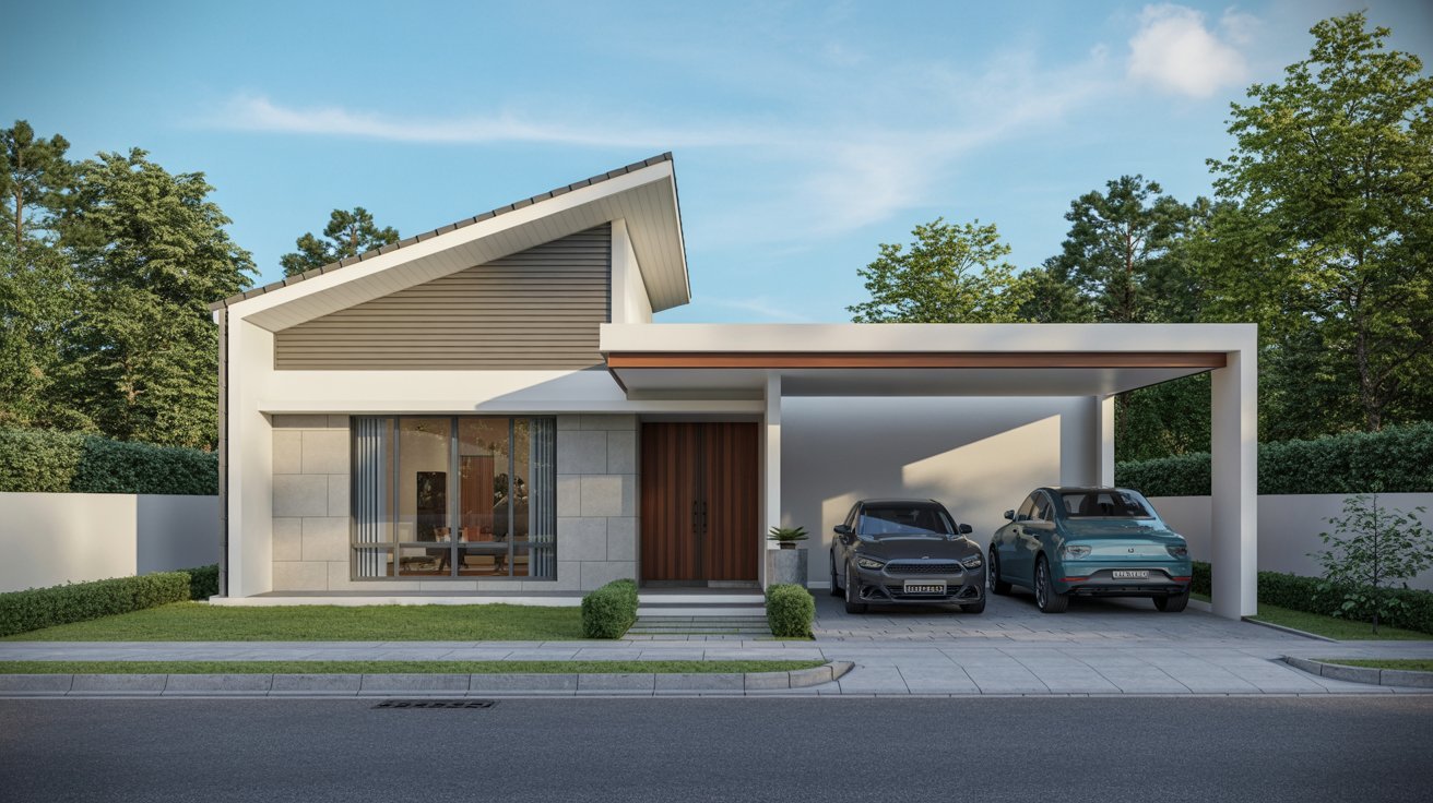 21. Front Elevation with Car Porch
