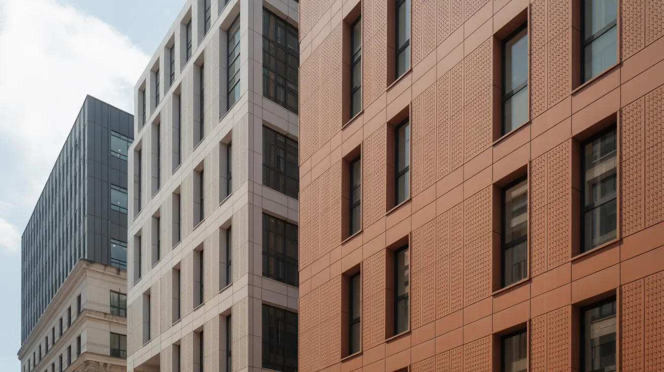 A structure with many windows and a clock prominently displayed on its front.
