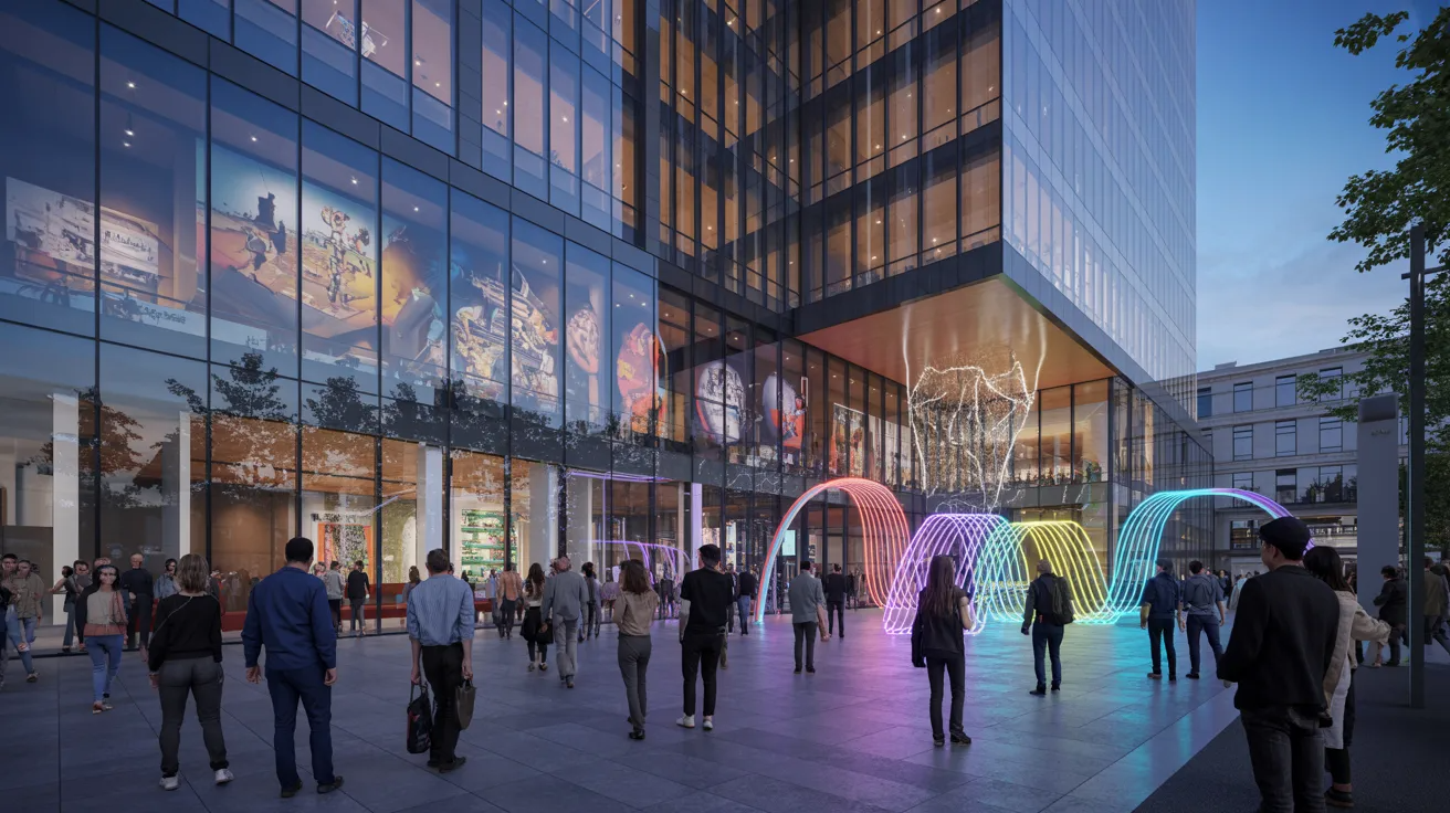 A contemporary building made of glass and steel, emphasizing its innovative architecture and reflective surfaces.s