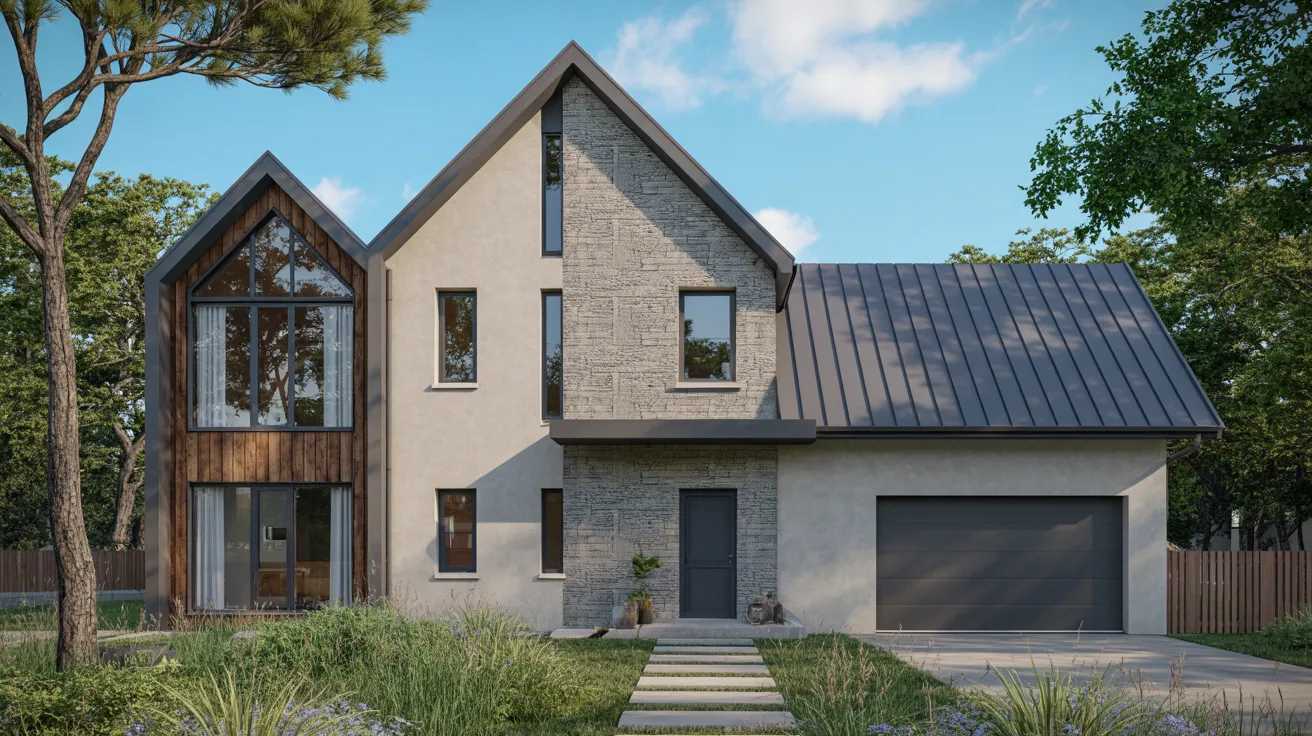 A modern house design featuring a sleek exterior and an attached garage.