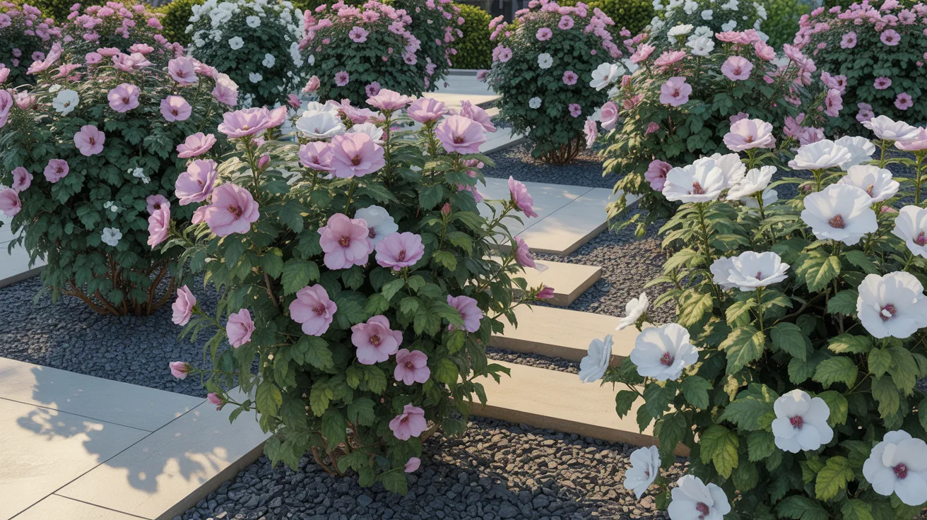 A vibrant garden filled with an array of pink and white flowers in full bloom.