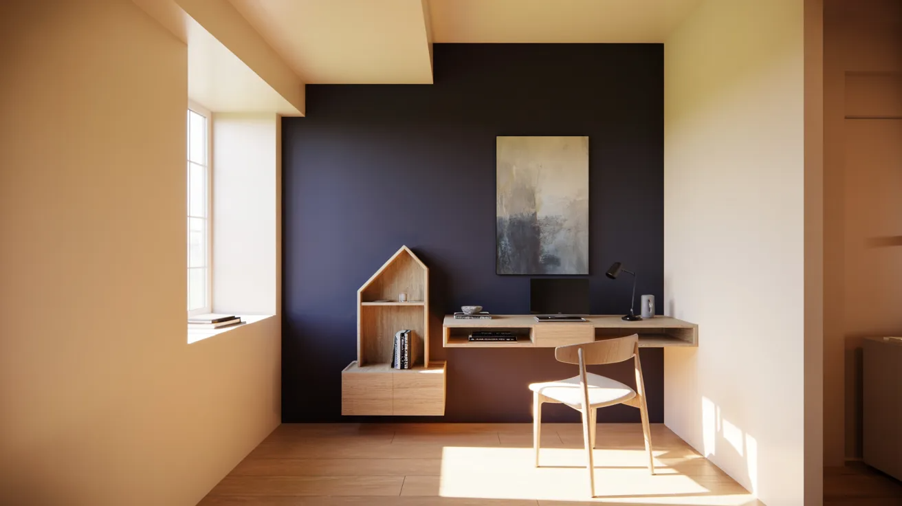 A small office featuring a desk and a chair, designed for work or study purposes.