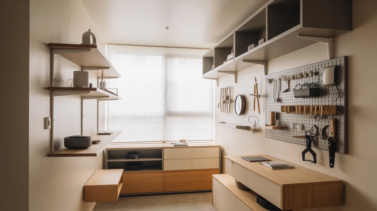 A kitchen featuring shelves filled with dishes and a sink, showcasing a clean and organized cooking space.