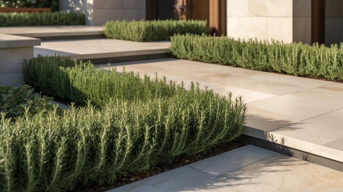 A modern home featuring a stone walkway surrounded by neatly trimmed shrubs.