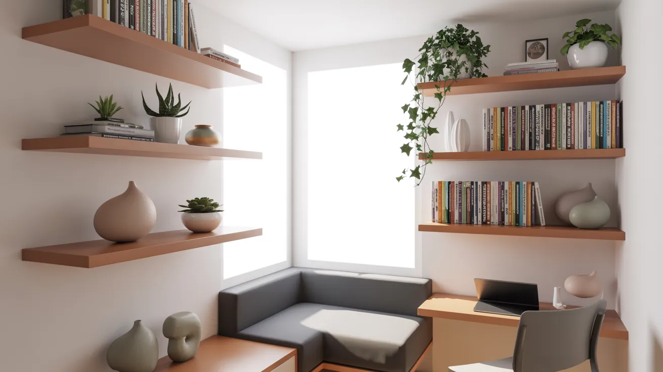 A small room featuring a couch, a bookshelf, and a window allowing natural light to enter.