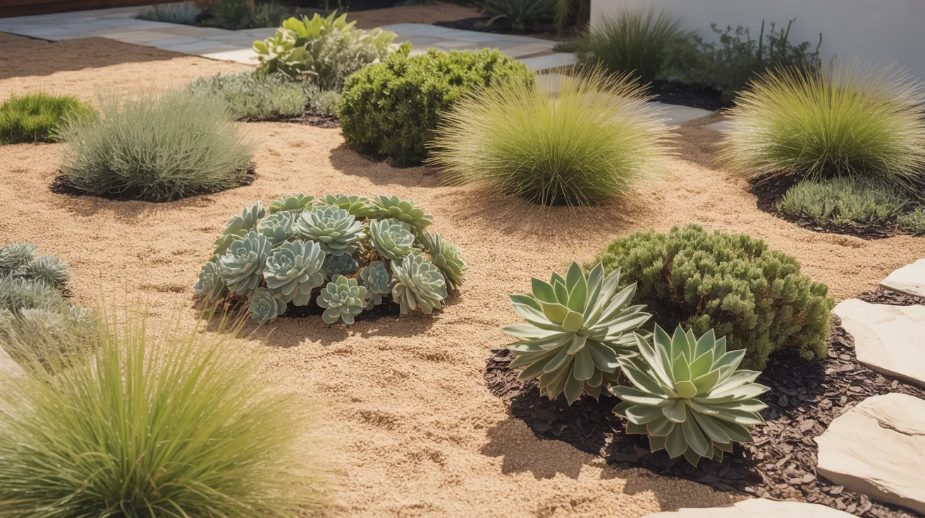 A desert garden featuring a variety of plants and rocks, showcasing the unique beauty of arid landscapes.