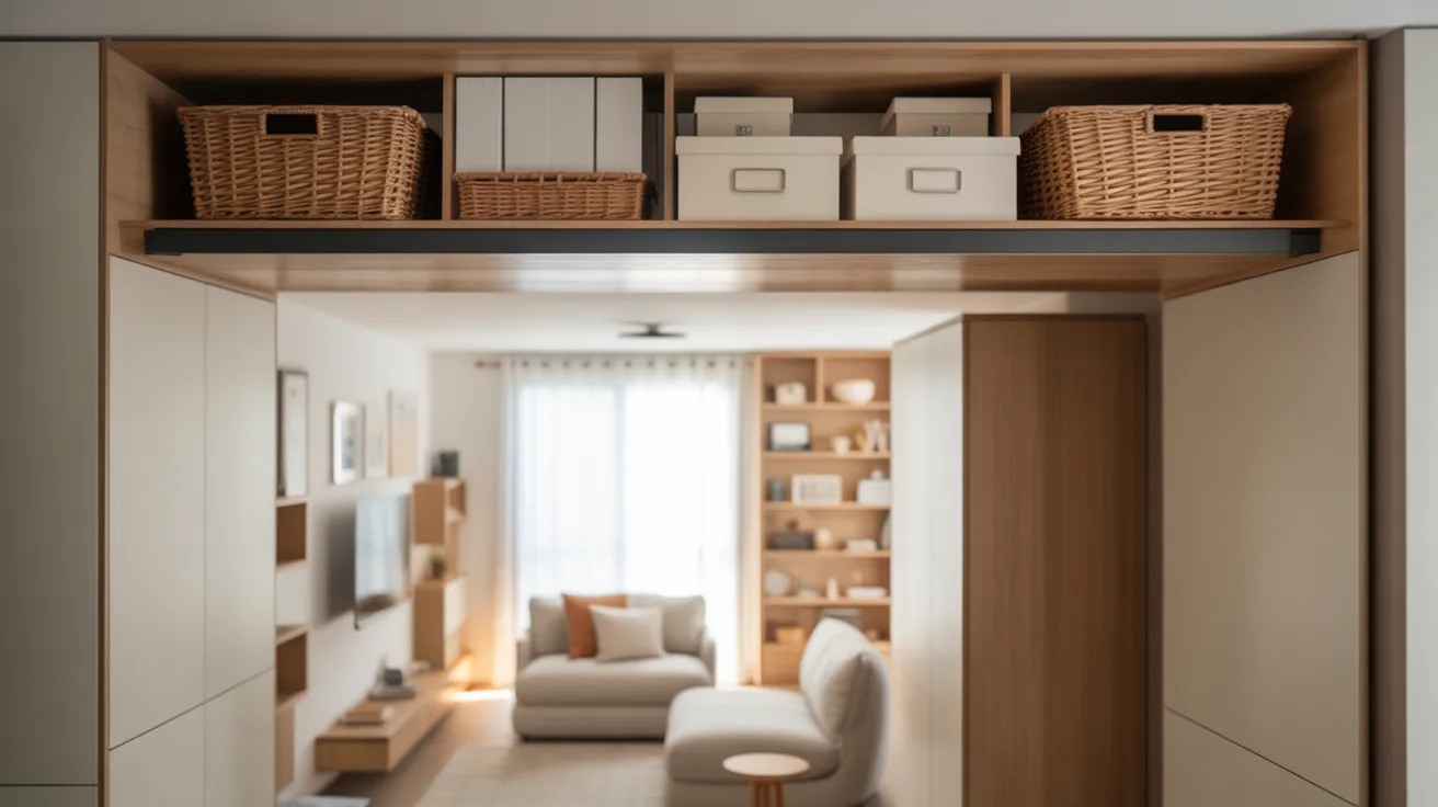 A small room featuring a bed, a desk, and shelves, creating a cozy and functional living space.