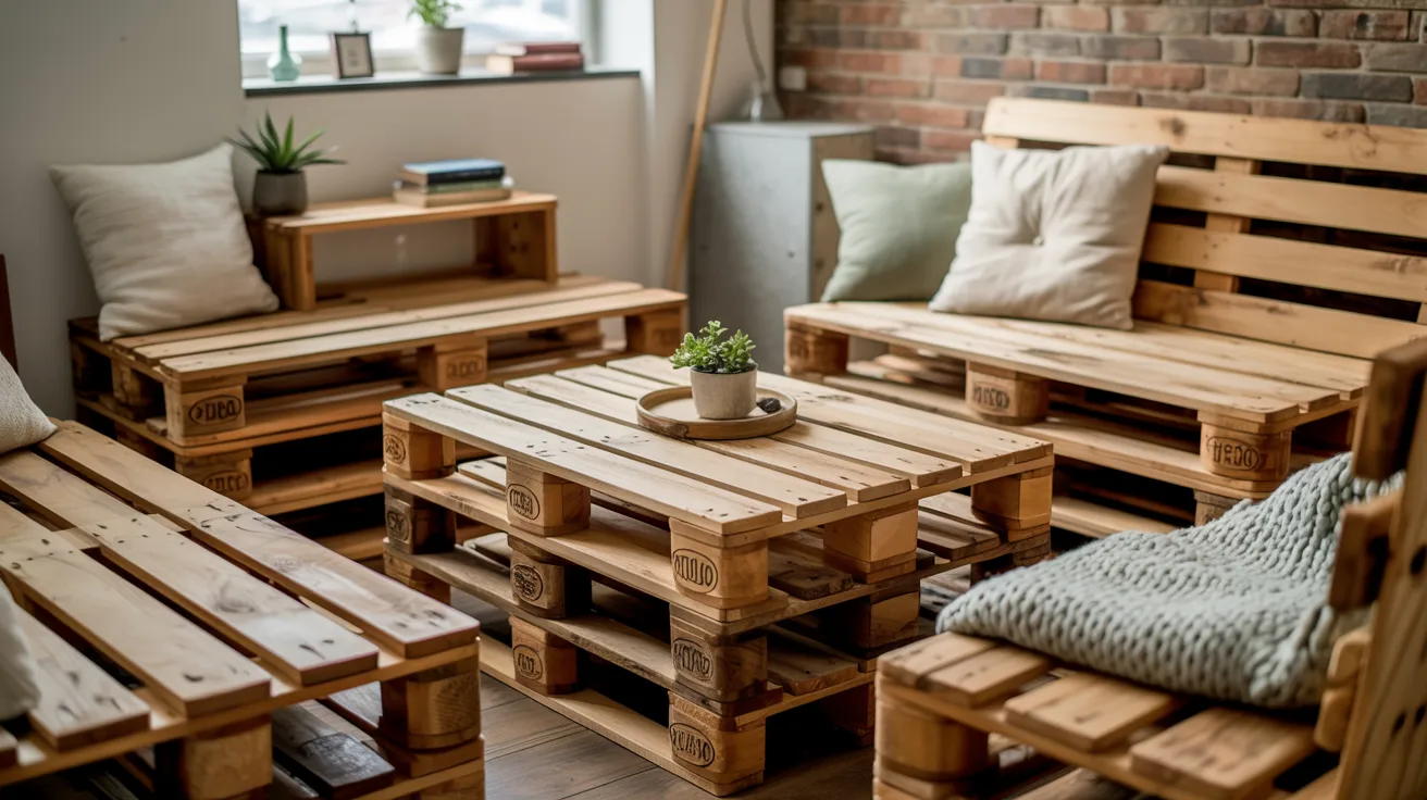 A cozy living room featuring wooden furniture and a central table, creating a warm and inviting atmosphere.