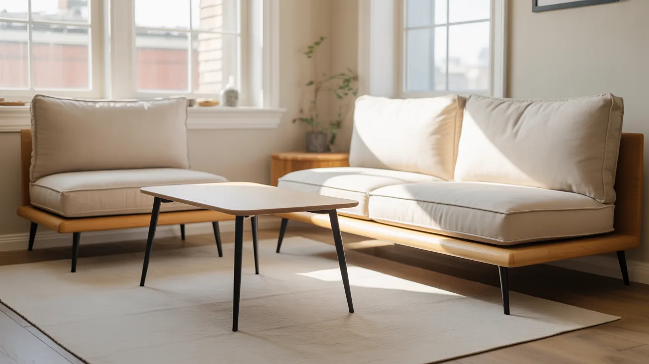 A cozy living room featuring two couches facing each other with a coffee table in between.