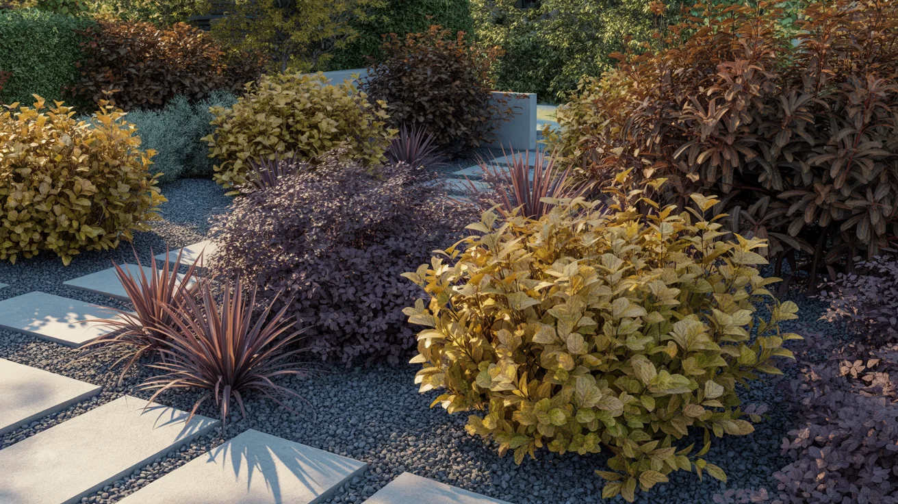  A vibrant garden filled with a variety of plants and shrubs, showcasing diverse colors and textures.