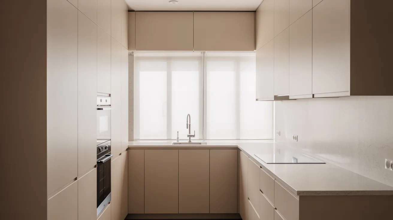 A small kitchen featuring a sink beneath a window, with light streaming in, creating a bright and inviting atmosphere.