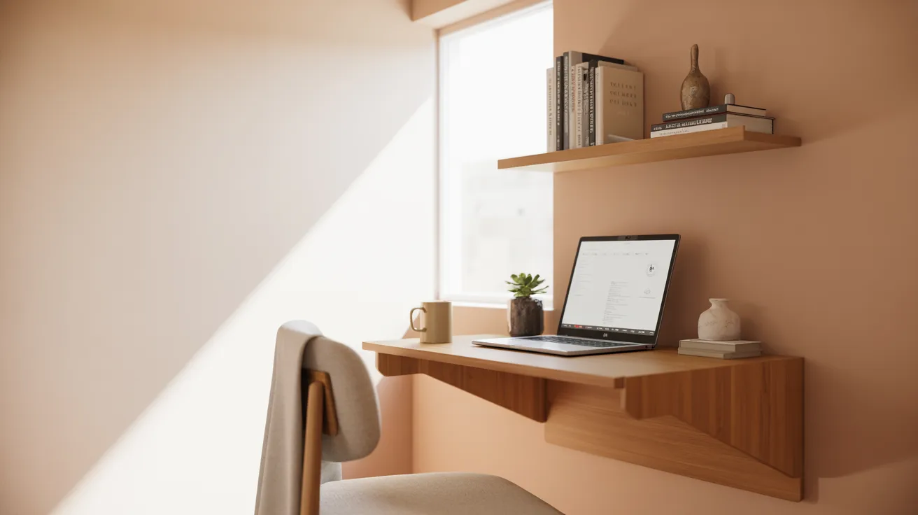 A desk with a laptop and chair positioned in front of a large window, allowing natural light to illuminate the workspace.