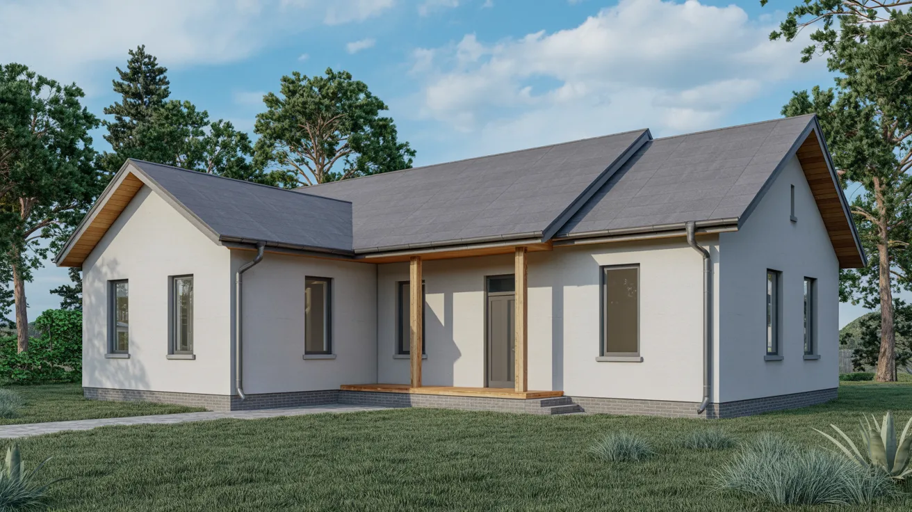A small house featuring a porch and a welcoming front entrance.