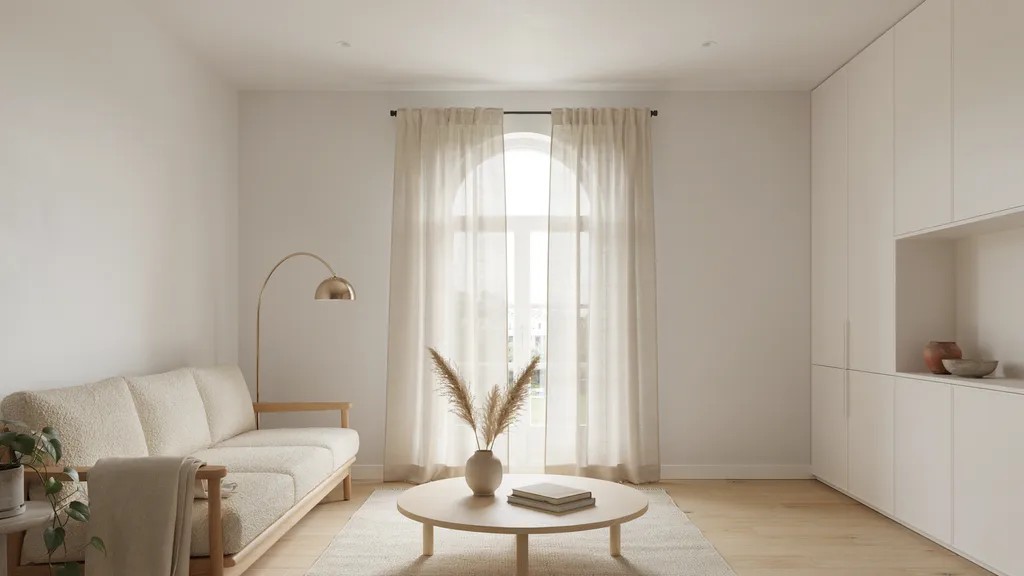 Minimalist home interior with clean lines, hidden storage, and neutral décor.