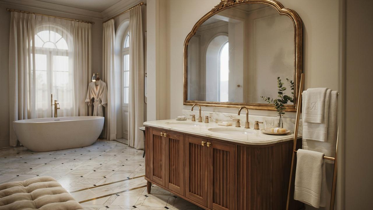 Luxury classic bathroom featuring custom details and elegant finishing touches.