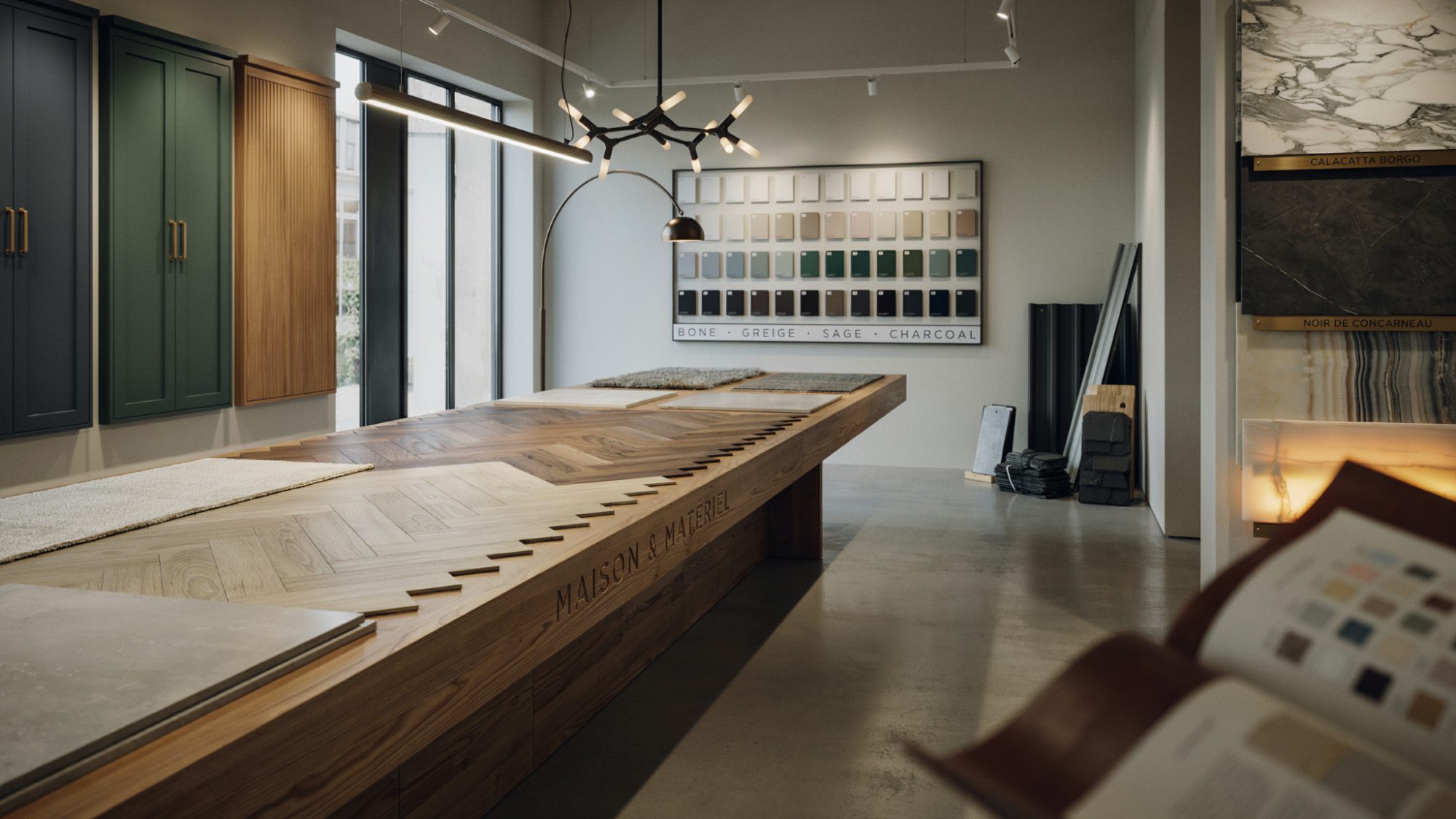 Selecting flooring, cabinets, countertops, and finishes for a custom home.