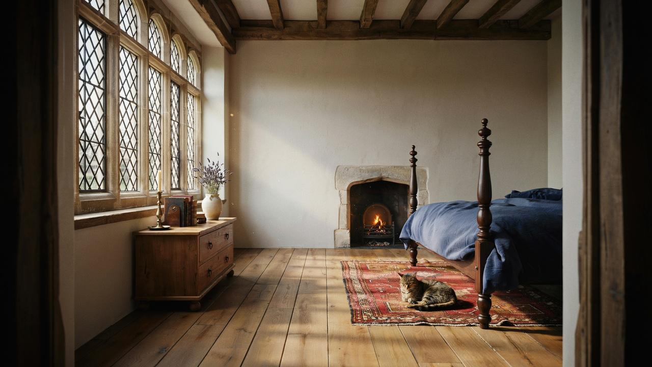 Natural light brightening a Tudor style house interior.