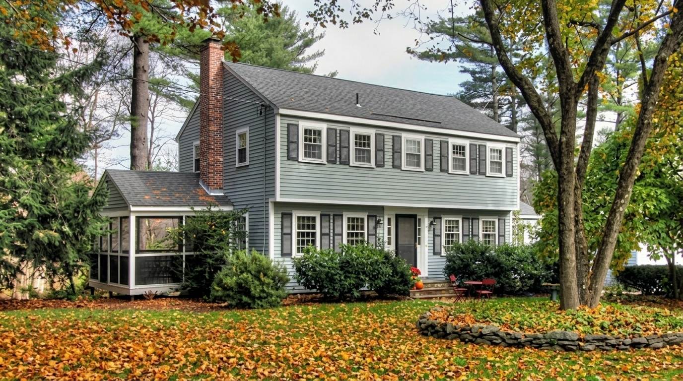 Historic New England neighborhood with Garrison style houses.