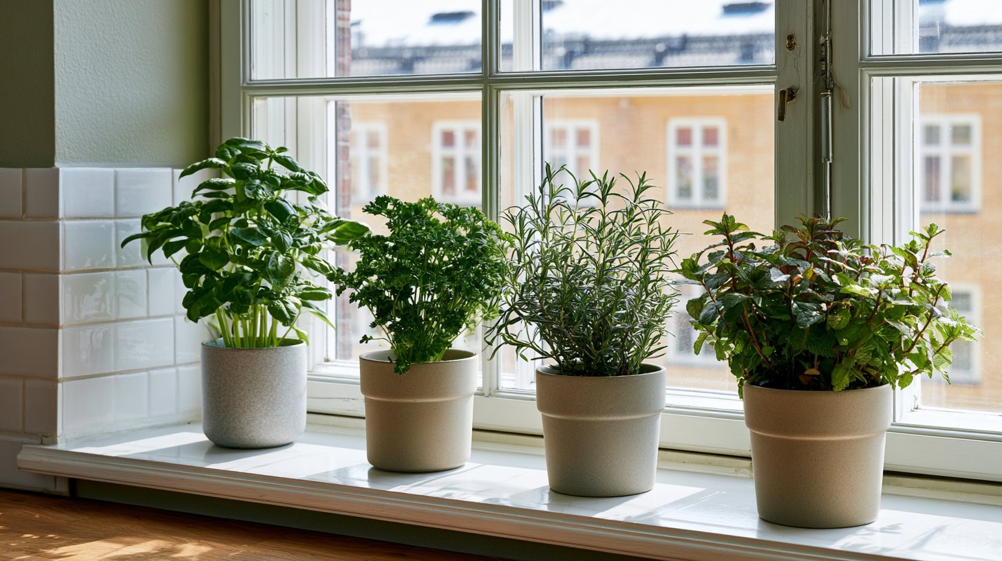 Indoor herb garden in kitchen