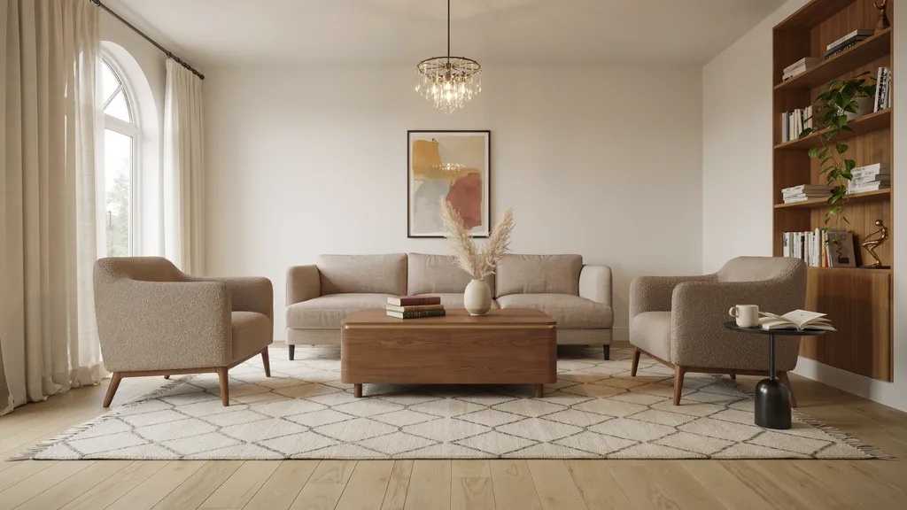 Transitional home interior blending traditional elegance with modern simplicity.