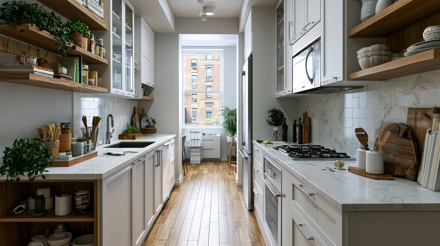 Portable peninsula in apartment kitchen