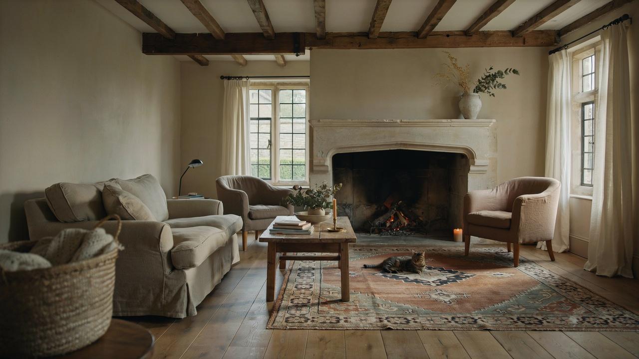 French Tudor style house interior with rustic elegance.